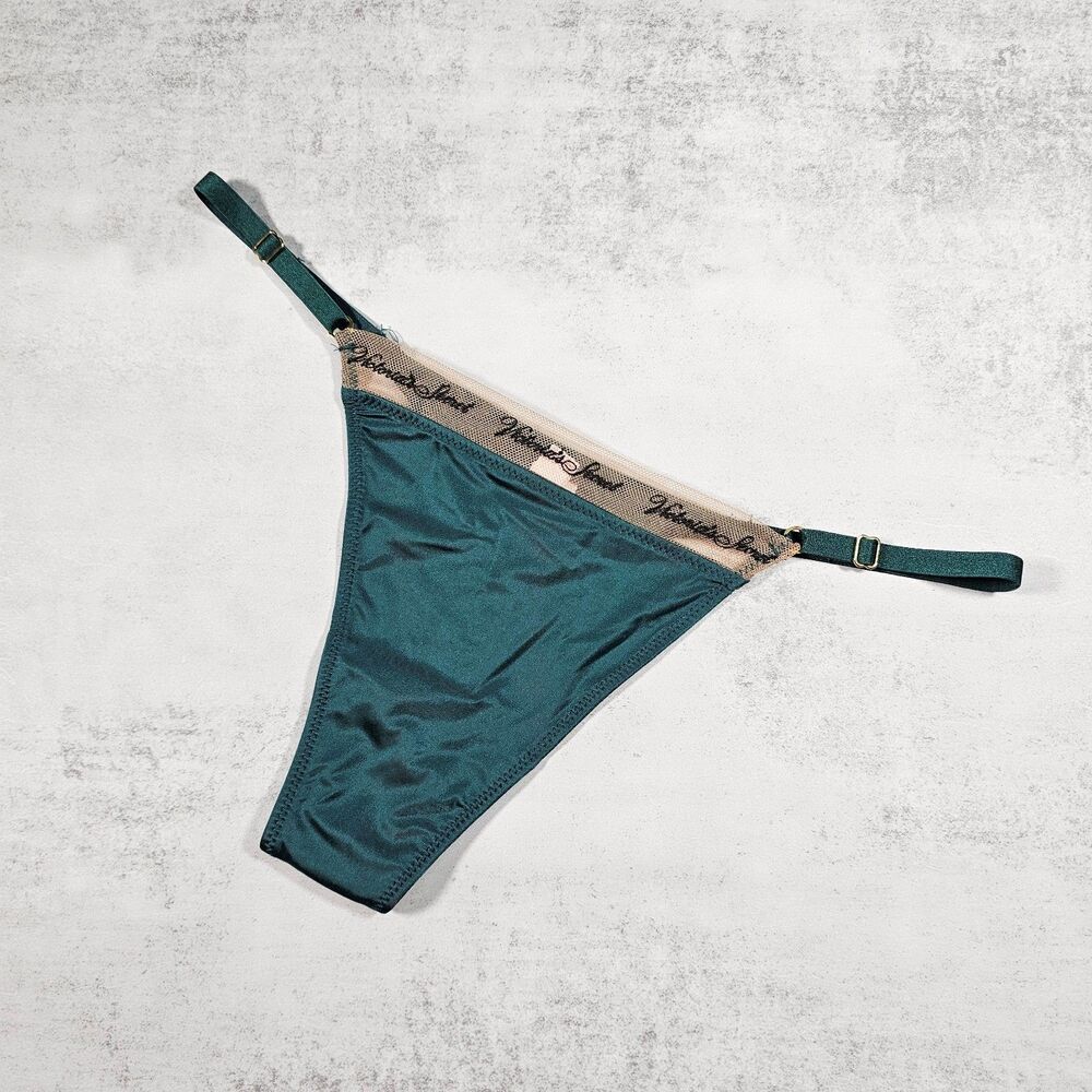 Victoria's Secret VS Adjustable Silky Thong Panty with Logo, Green, Size L